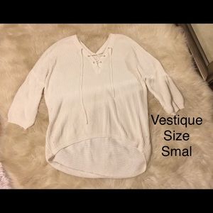 Vestique White Lace up Sweater